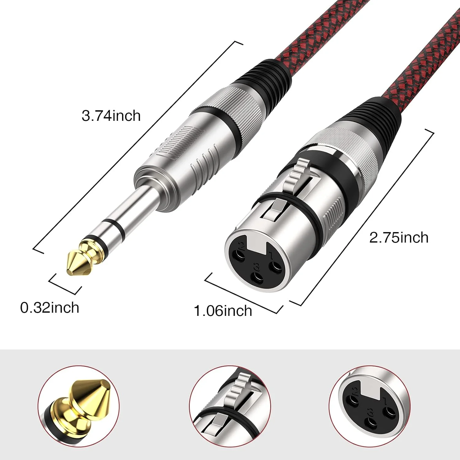 Kabel XLR żeński na 6,35 mm TRS 2 sztuki 6,35 mm na XLR żeński zbalansowany kabel mikrofonowy do studia nagrywania mikrofonu i nie tylko