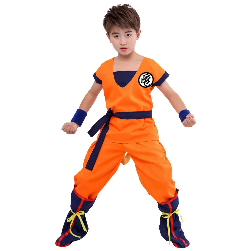 Halloween Kinderpakken Goku Gui Carnaval Anime Cosplay Vakantiekostuums Staart Pols Pruik Goud Blauw Kinderen Aankleden