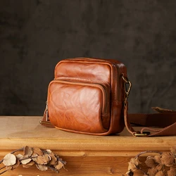 Top Layer Cowhide Leather Messenger Bag Men Handmade Genuine Leather Daily Outdoor Shoulder Bag Fashion Travel Activity Satchels