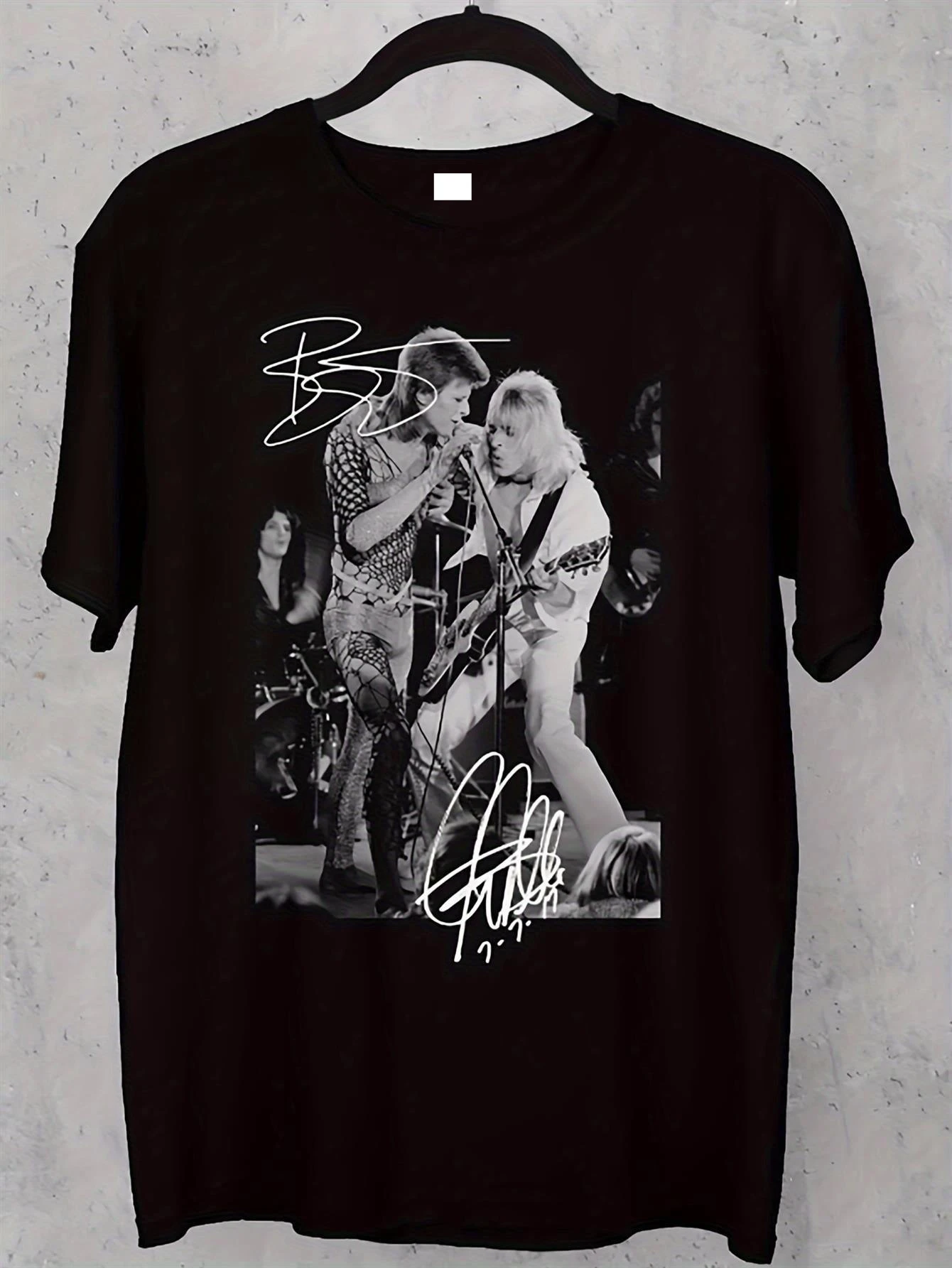 

Футболка с автографом Мика Ронсона и Бови, черная повседневная мужская футболка с короткими рукавами и круглым вырезом, идеальный подарок для любителей музыки