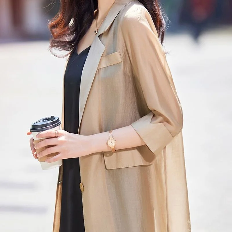 Fashion Solid Color Button Spliced Loose Korean Blazers Women Clothing 2026 Summer New Casual Tops All-match Office Lady Blazer