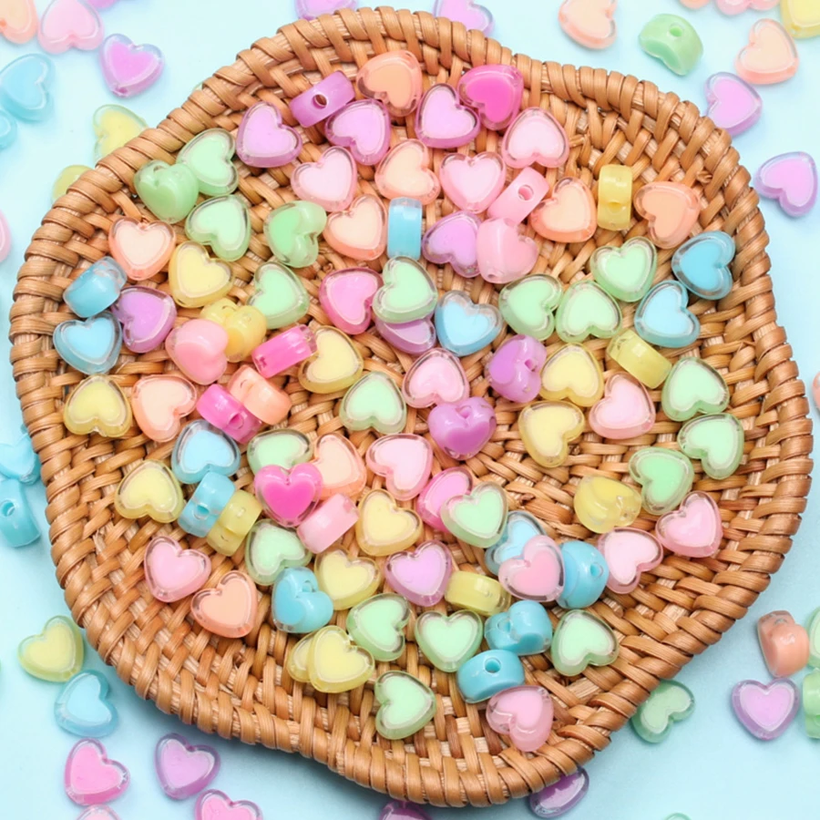 50Pcs 7mm Sandwich Colorful Heart Shape Acrylic Beads for Jewelry Makeing Loose Spacer Beads  DIY Bracelet Charms