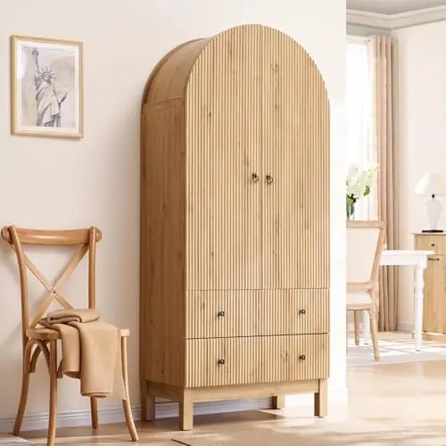 خزانة مخزن مقوسة مخددة، طول 71 بوصة مع أرفف قابلة للتعديل ودرجين، وحدة تخزين المطبخ قائمة بذاتها