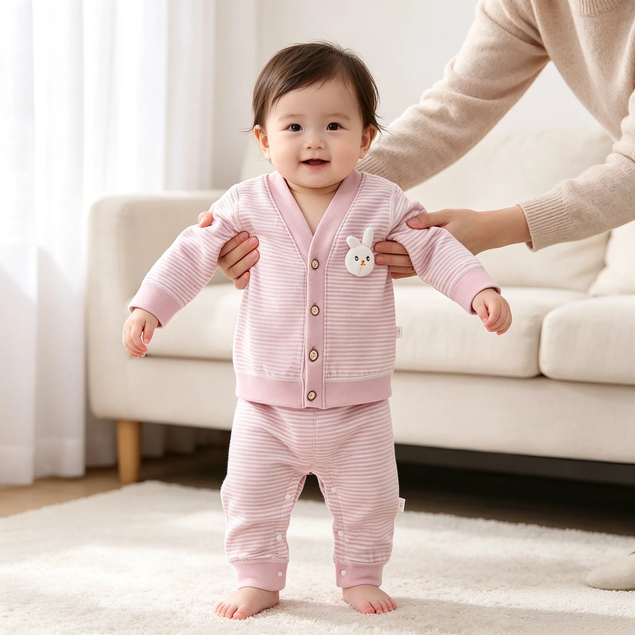 Kids Outdoor Wear - 秋の新作ストライプ柄キッズ2点セット 可愛い漫画柄オープンフロント 男の子と女の子用下着 ベビー普段着/アウトドアウェア キッズ服 0-3歳向け