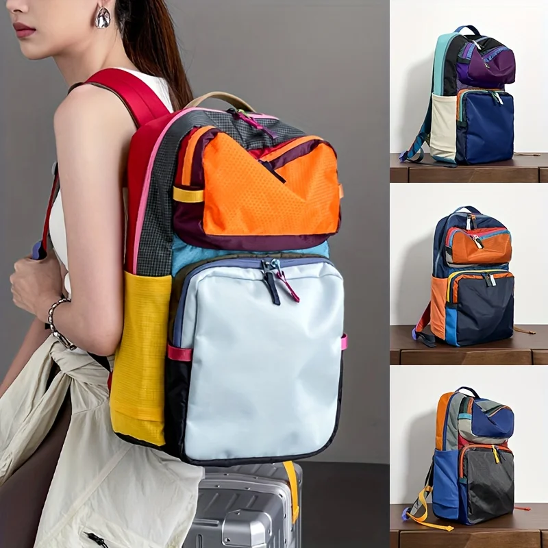 حقيبة ظهر ذات سعة كبيرة متعددة الألوان من النايلون شديدة التحمل للسفر والمشي لمسافات طويلة مع مقصورات متعددة وأشرطة مبطنة وجيب للكمبيوتر المحمول