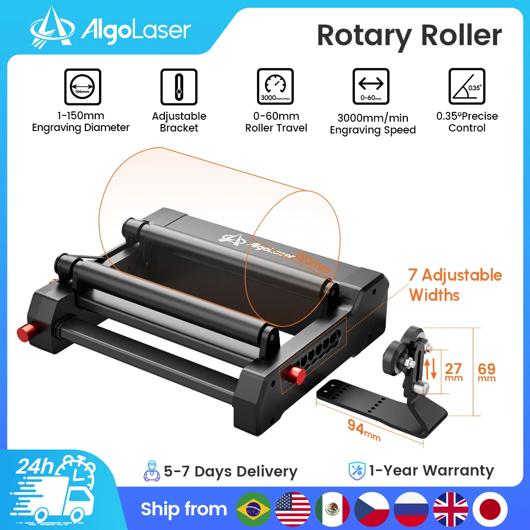 AlgoLaser Meilleure Vente Gravure Laser Rotative Axe Y 360° °   Rouleau rotatif pour module de gravure laser cylindrique de 4 à 150 mm