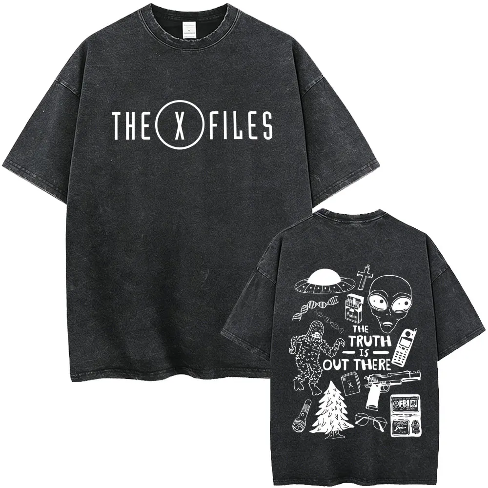 Movie The X Files The Truth Is Out There Vintage Washed T-shirt Men's Women's Clothing Casual Retro Cotton T Shirts Streetwear