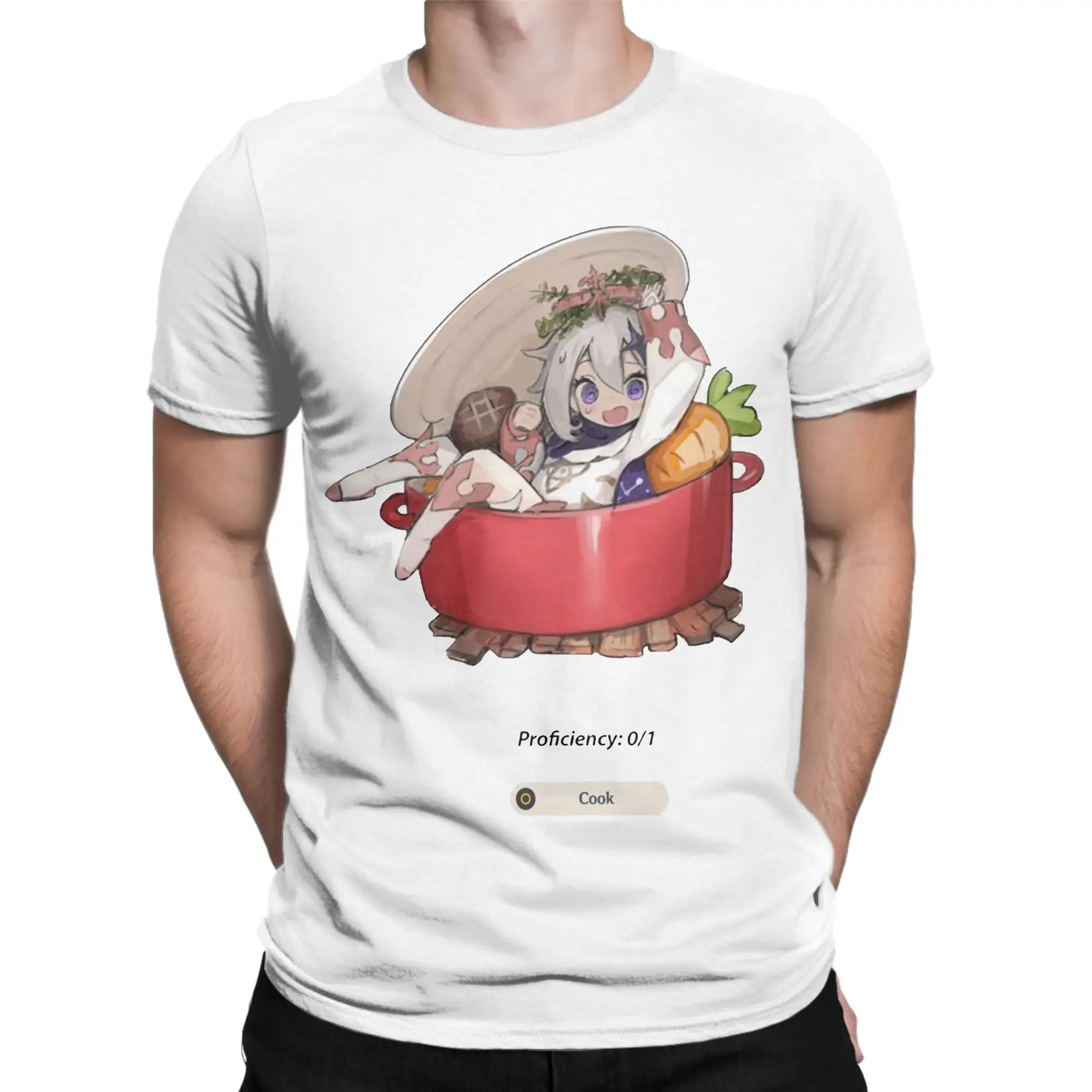 Paimon Food Men Women's T Shirts Genshin Impact Anime Game Leisure Tees Short Sleeve Crewneck T-Shirts Cotton Plus Size Clothes