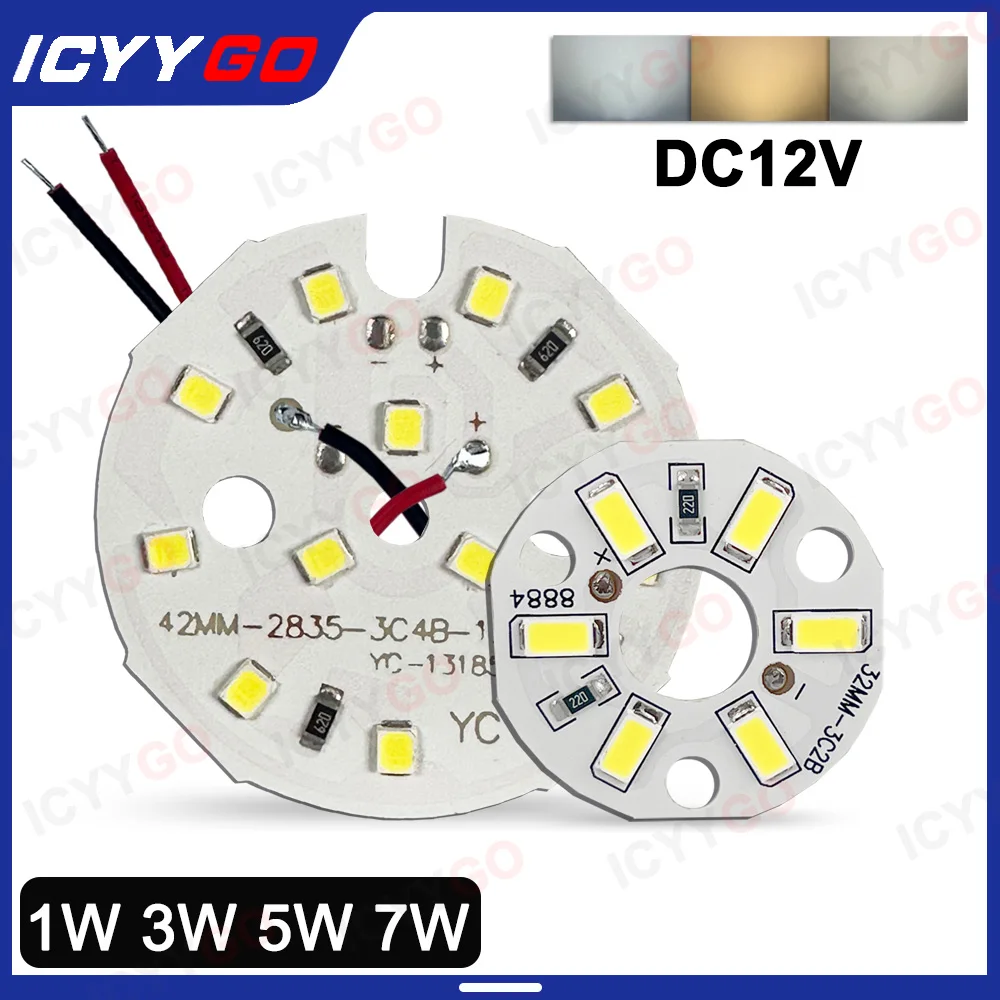 12V 1W 3W 5W 7W LED SMD 5730 2835 DC12V Lamp Bead Lamp Board Bulb Round Change Light Source White Warm Light
