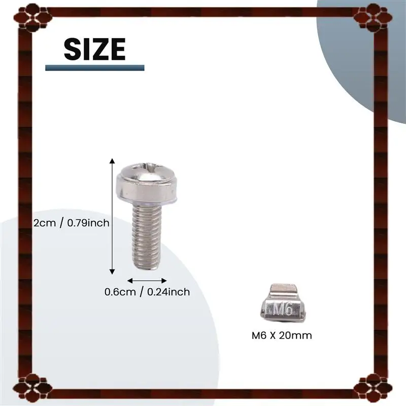 تسليم 24 ساعة 50 مجموعة M6 ثقب مربع الأجهزة قفص المكسرات ومسامير التثبيت غسالات لرف الخادم والخزانة (M6 X 20 مم) (المسمار +
