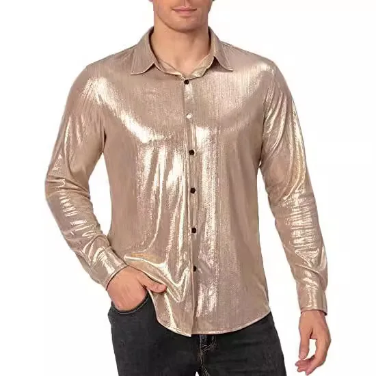 

loween Casual Men's Formal irt Sequin Button-Up Cosplay Costume Flip-Collar iny T-irt irt Loose Fit Polyester Fiber
