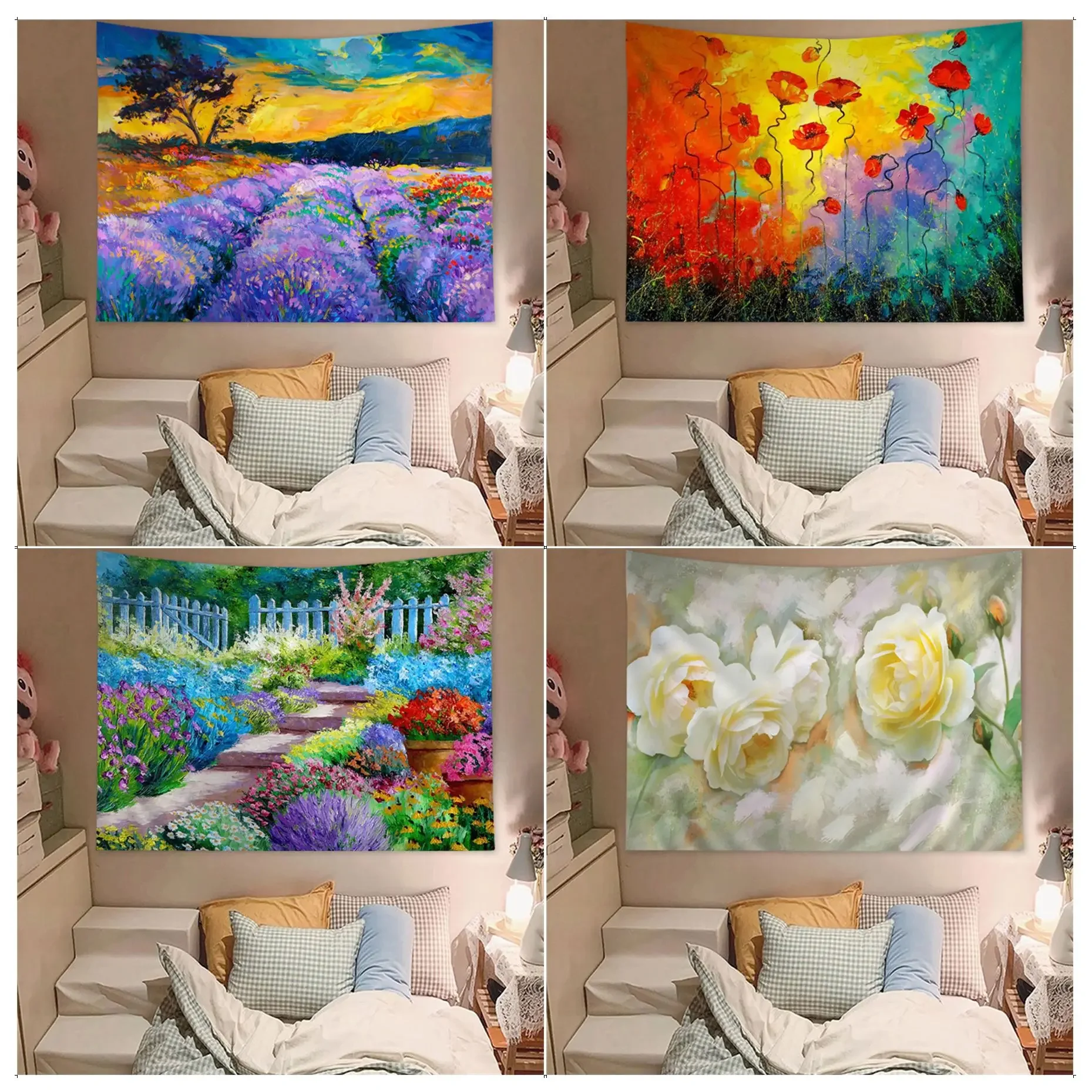 

Retro Art Oil Painting Flower Tapestry Chart Tapestry for Living Room Home Dorm Decor Art Home Decor