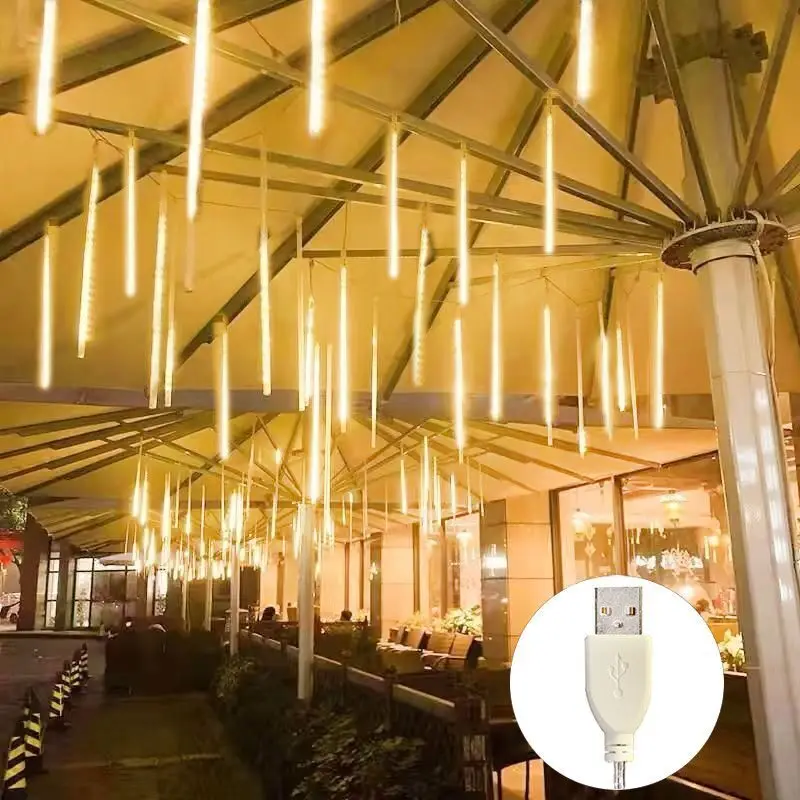 

LED Meteor Shower Rain Lights Waterproof Falling Raindrop Fairy String Light for Christmas Holiday Party Patio Decor 30/50CM