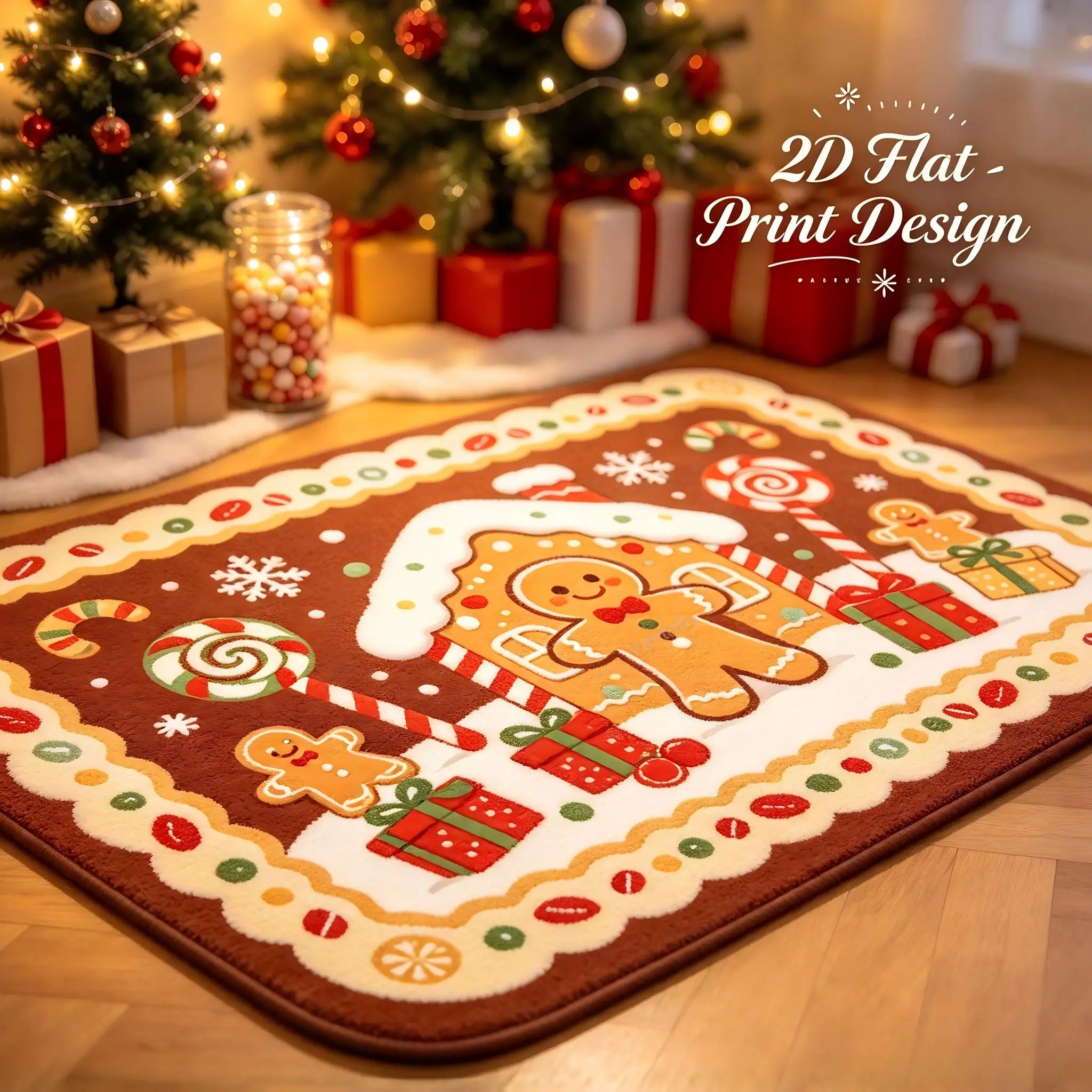 2027 Christmas Gingerbread Man Rectangular Anti Slip Floor Mat, Gingerbread Man/Lollipop/Gift Box Patterned Door Mat, Carpet