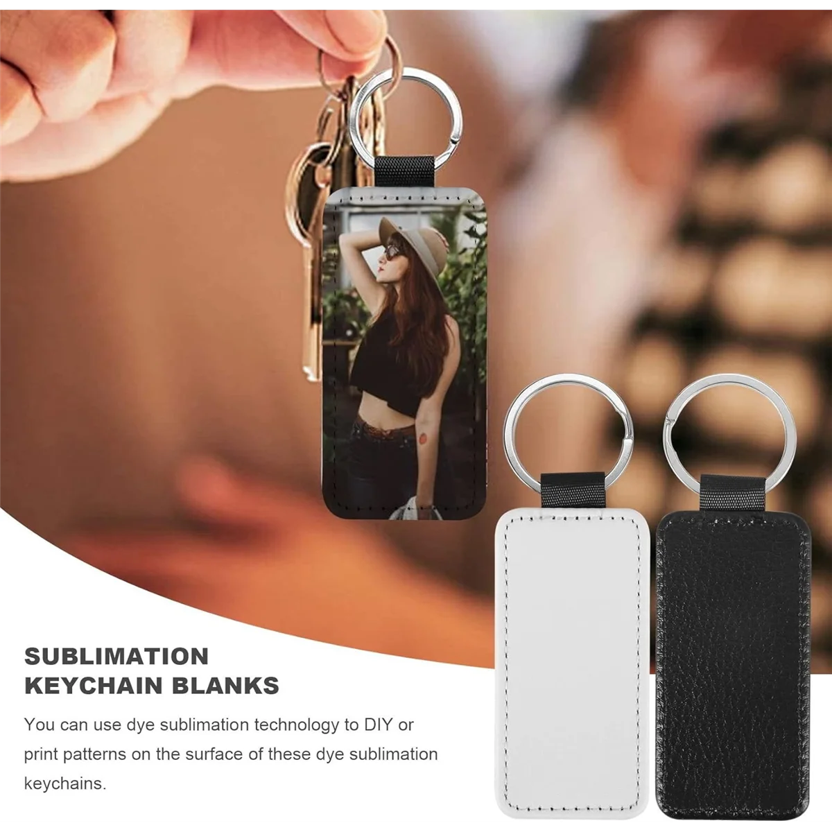 New 10Pcs Leather Keychain Blank Rectangle MDF Keychain Sublimation Heat Transfer Keychain Kit Jewelry Making