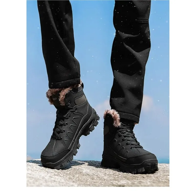 الرجال الشتاء الثلوج الأحذية منصة أفخم مريحة حذاء من الجلد أفخم مقاوم للماء المضادة للانزلاق أحذية الصحراء الدافئة حذاء للسير مسافات طويلة حجم كبير #5