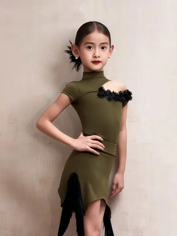 Neues Profeso Wiener Latein-Tanza-Esercizio Abito Per Bambini Maniache Corte Top Allenamento Concorso Giacolo