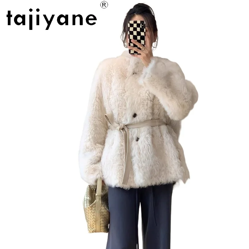 TAJIYANE 100% Naturalna Wełna Toskańska Skóra Owcza Dwustronny Płaszcz Futrzany Damski Ekskluzywna Kurtka z Prawdziwego Futra Zimowe Ubrania 2025 fourrure