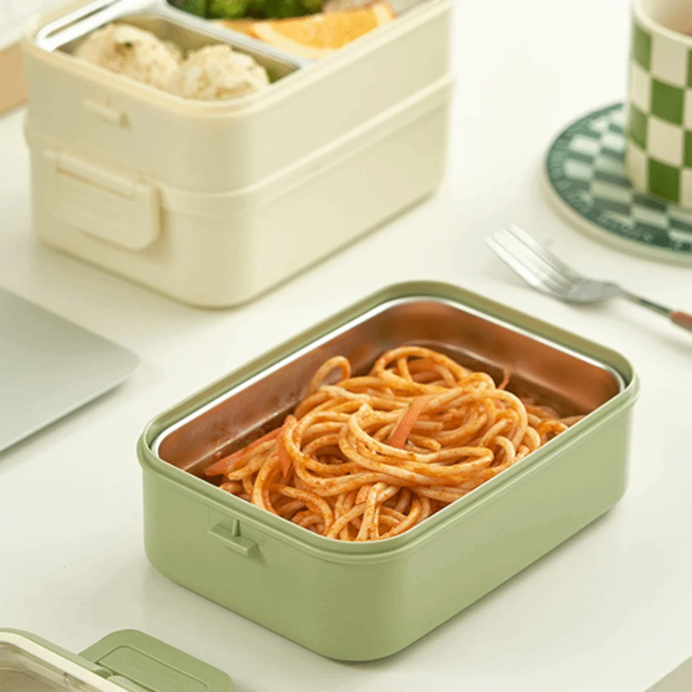 Portable Stainless Steel Lunch Storage Container 2 Layer 1200ml Compartment Lunch Box Food Container For Camping