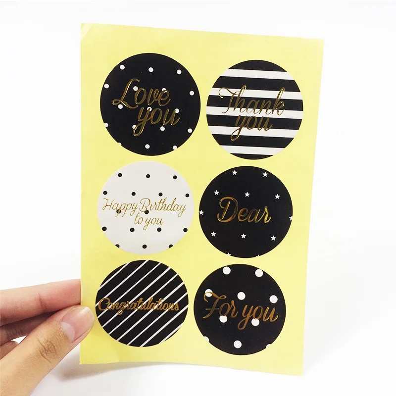 60 Pcs/lot Classic Round Shape Black White Stripes dot prints Thank you For you Sealing Label Stickers Love you For Gifts