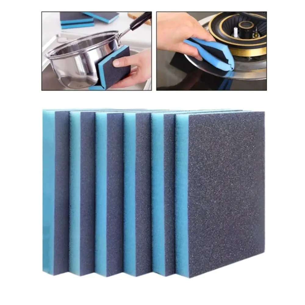 

6pcs Washable Wet Dry Sanding Sponge Woodworking Double Side Sponge Sandpaper Rust Removal Dark Blue Abrasive Tool Flat Surfaces