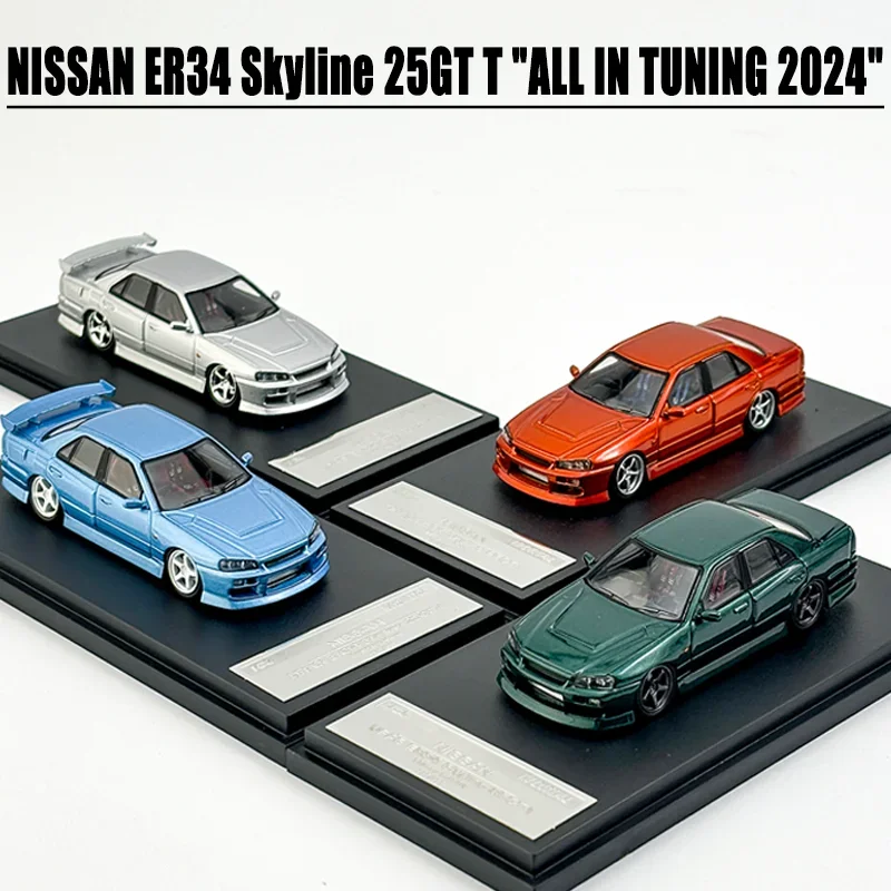 Sterfelijke Schaal 1/64 NISSAN ER34 Skyline 25GT T "ALL IN TUNING 2024" Legering Speelgoed Motorvoertuig Diecast Metaal Model Geschenken