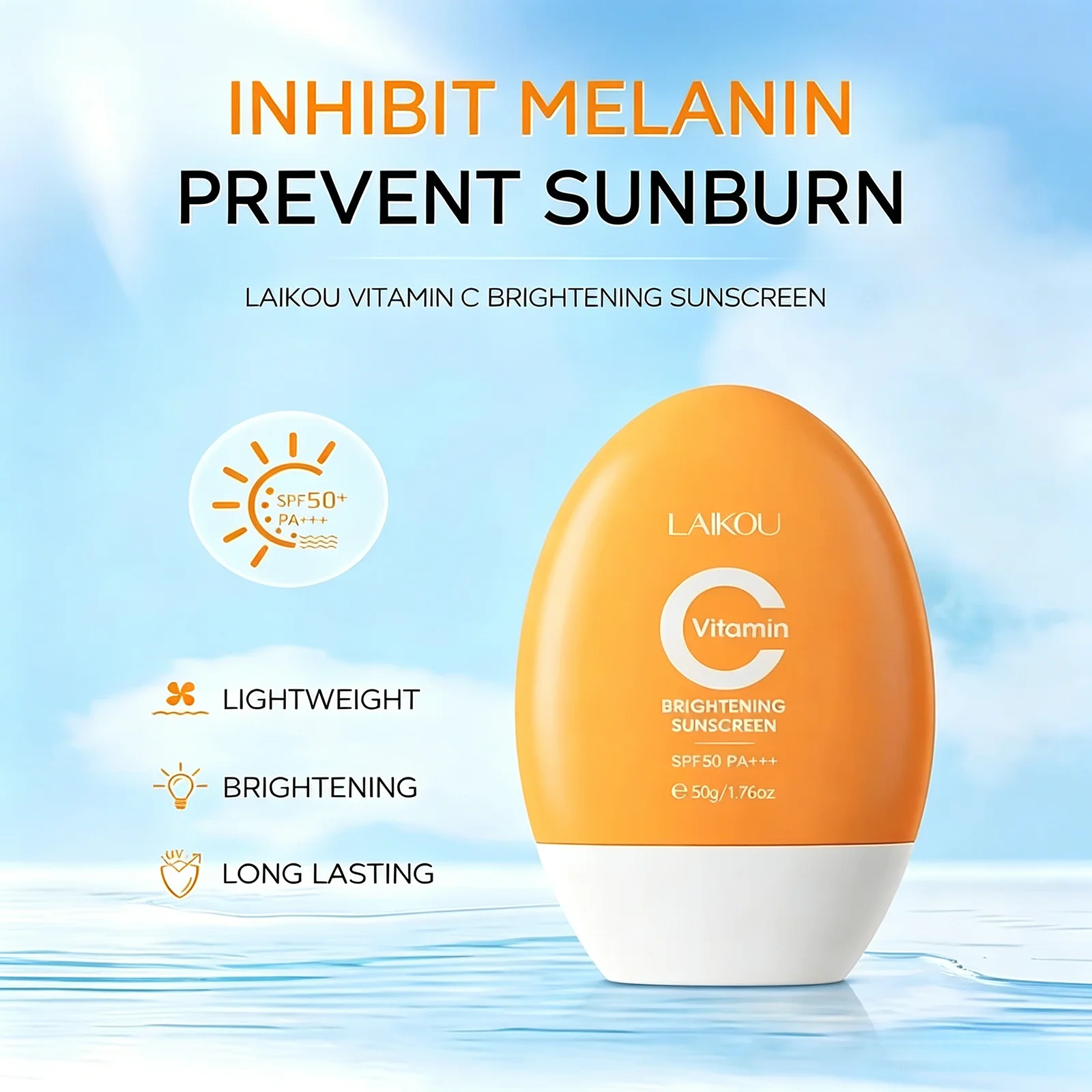 LAIKOU Vitamin C Brightening Sunscreen SPF50+ PA+++ UV Protection For Face & Body Lightweight 50g