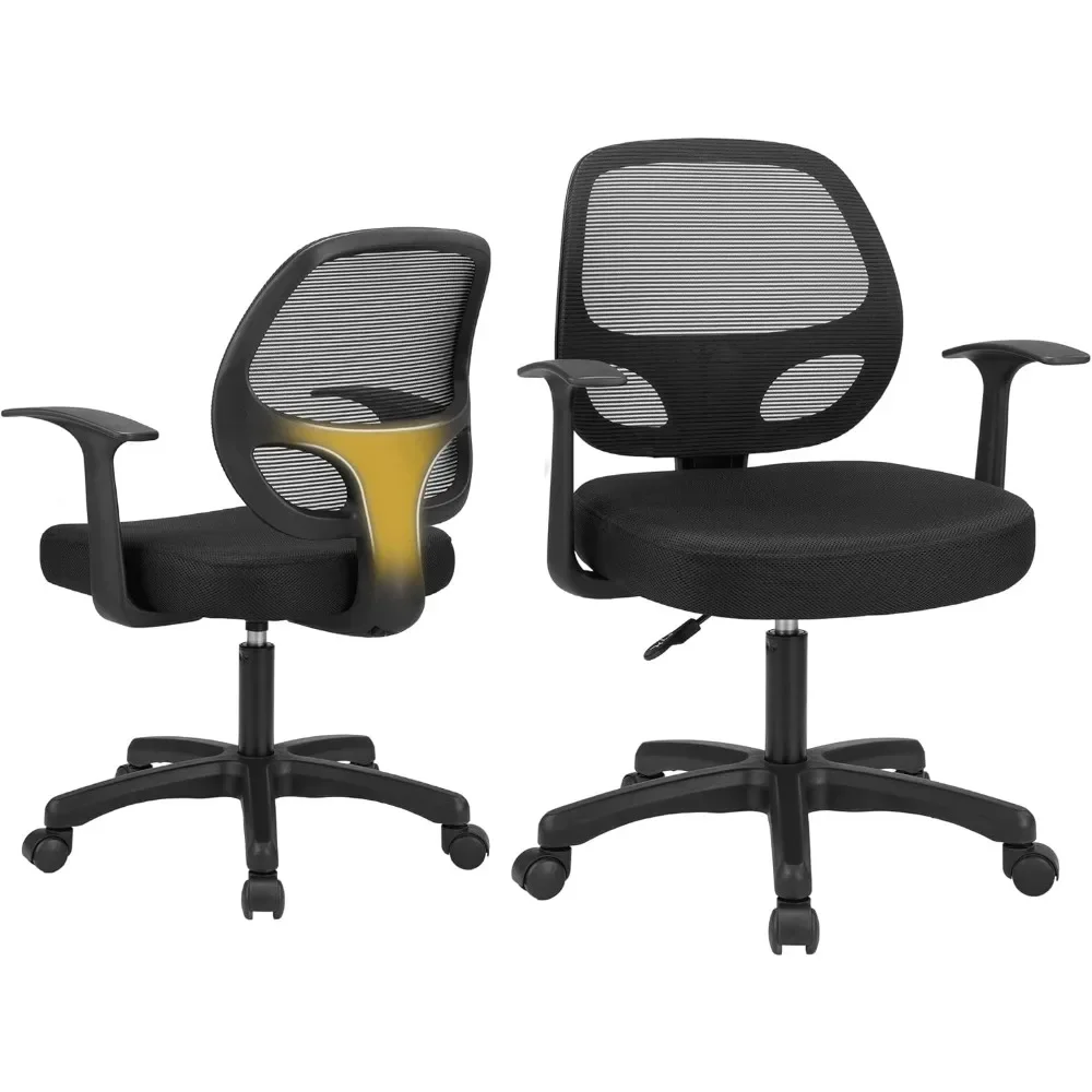 Mid-Back Small Office Chair - Adjustable Ergonomic Desk Chair, 360° Swivel Home Computer Chair with Armrests & Lumbar Support