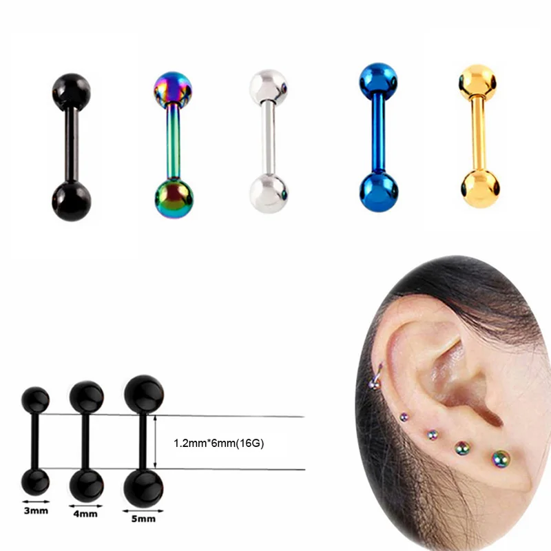 Punk Barbell Ear Stud for Women 16G Stainless Steel Ball Labret Piercing Bar Ear Cartilage Earrings Tragus Nail Body Jewelry