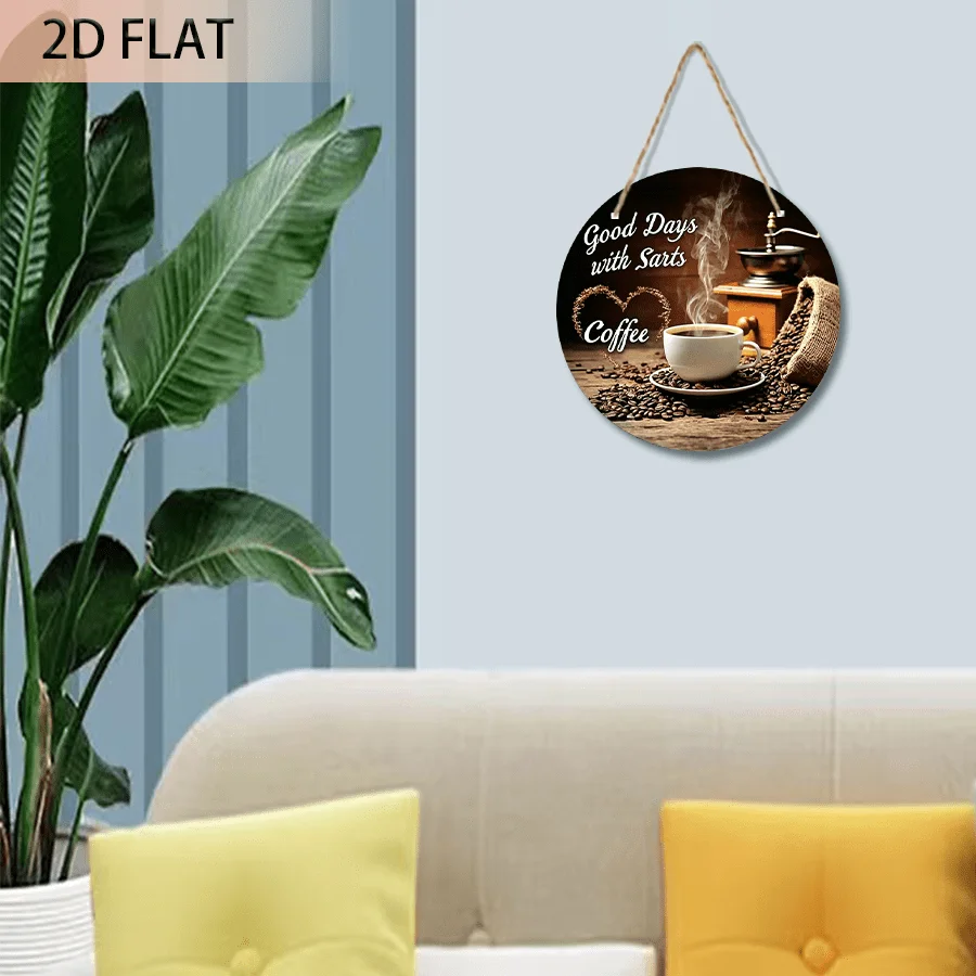 2D Flat, 1pc Fun (Rich, Warm Greeting) Wall Decoration Painting, High-Quality Printed Wooden Sign. 7.87X7.87 Round Hanging Sign,