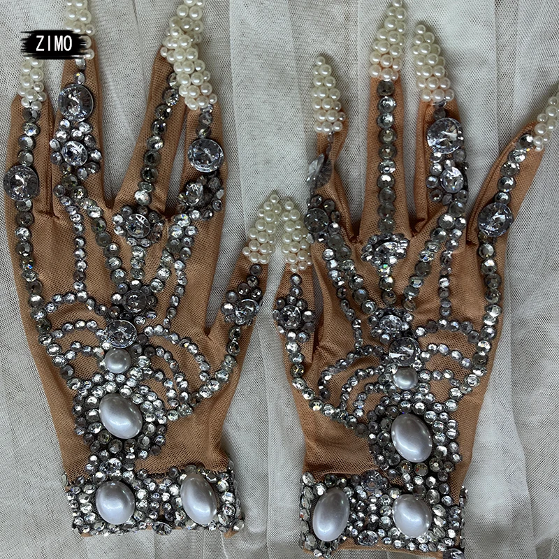 fashion gloves crystal designer rhinestone diamond women glitter accessories DS nightclub Dancer stage show singer rave festival