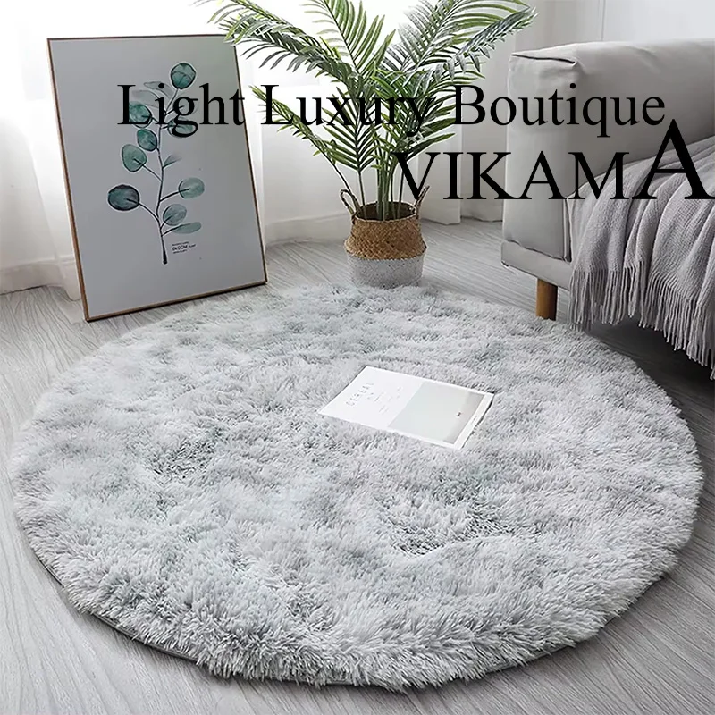 VIKAMA 80X80CM Silk Wool Rug Round CHILDREN\'S Room Living Room Bedroom Washable Non-slip Carpet Game Mat