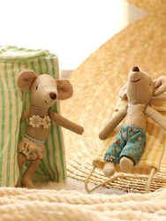 Beach Mice Plushie with Tent Chair Handmade Cute Little Mouse Stuffed Cloth Toys Dollhouse Mini Doll Soft Doll