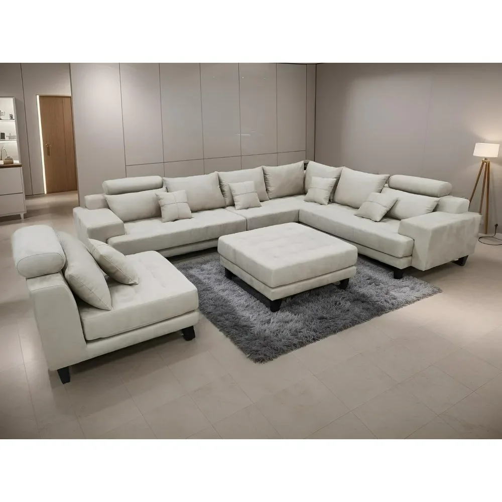 

S150DBE 5PC. Beige Finish Reversible Corner SECTIONAL Microfiber Fabric Sofa Set, sofa set living room furniture