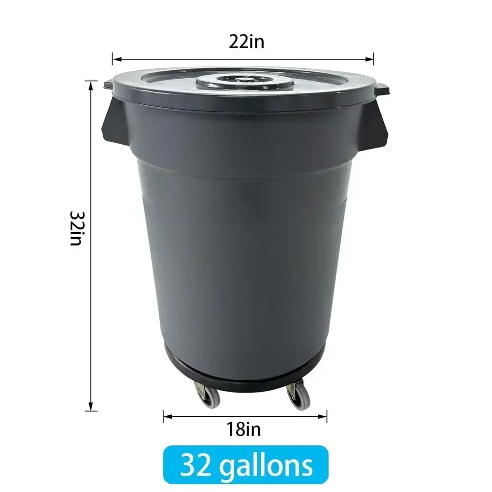 32 Gallon Outdoor Trash Bin with Lid and Wheels, Durable for Yard, Deck, or Garage (Set of 2)