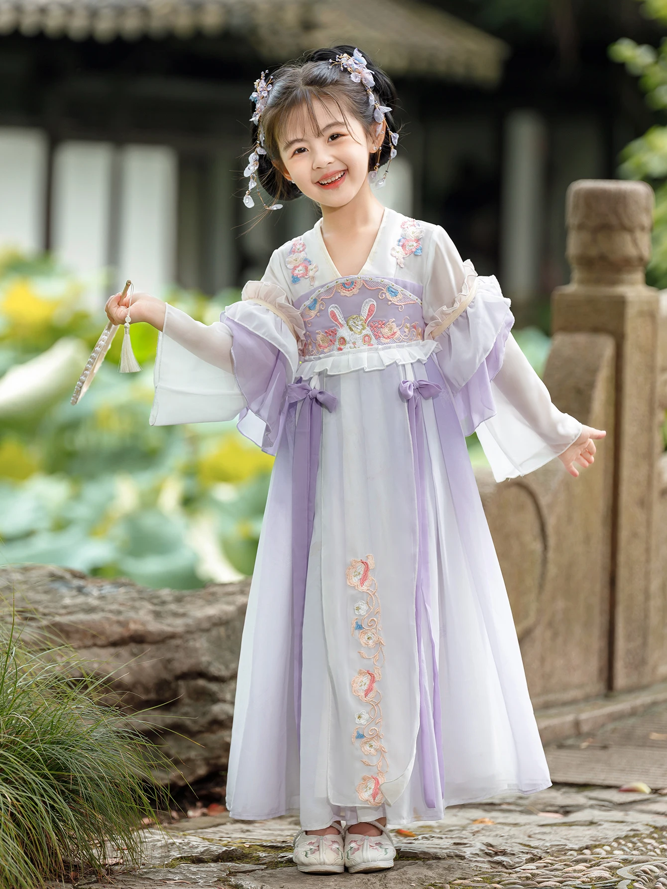 

Young Girl's Light Purple Hanfu Long Dress Ancient Style Tang Costume Dress Spring and Autumn Long Sleeve