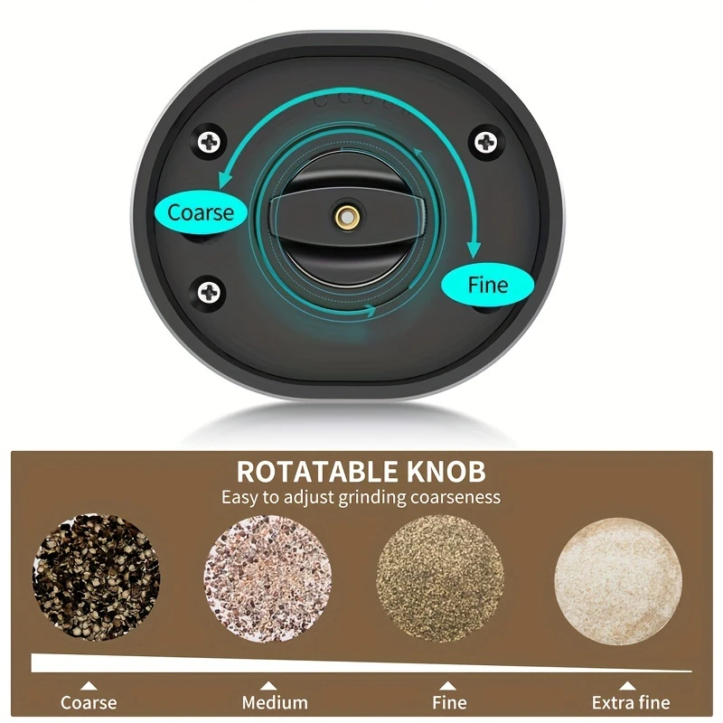 

Rechargeable Electric Pepper & Salt Grinder Set with Adjustable Coarseness, LED Light, Non-Slip Base, Stainless Steel, Durable 2