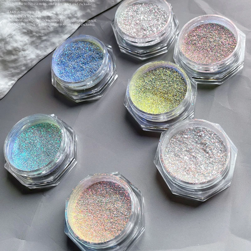 1 słoik Crystal Diamond Aurora Powder Nail Art Sparkling Glitter Holographic Bright Shining Dust for Acrylic Nails Chameleon Powder