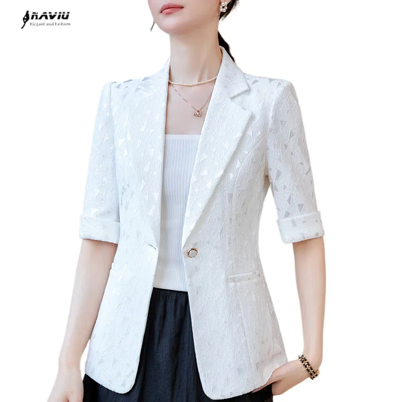 

NAVIU Half Sleeve Formal Elegant Blazers Jacket Coat Spring Summer Professional Business Work Wear Ladies Outwear Tops Clothes