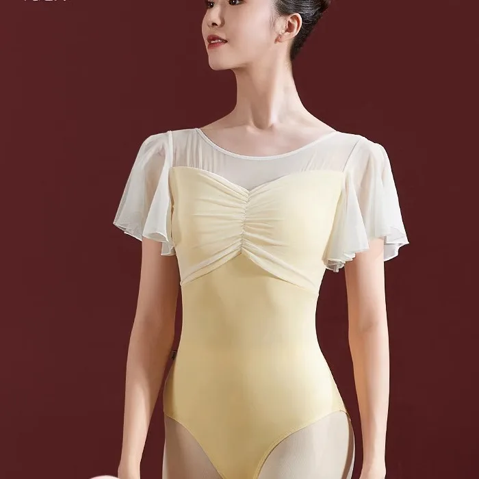 Ballet Body Suit Dance Student Practice Suit with Gymnastics Basic Training Body Suit Female Adult Art Test Small Flying Sleeve