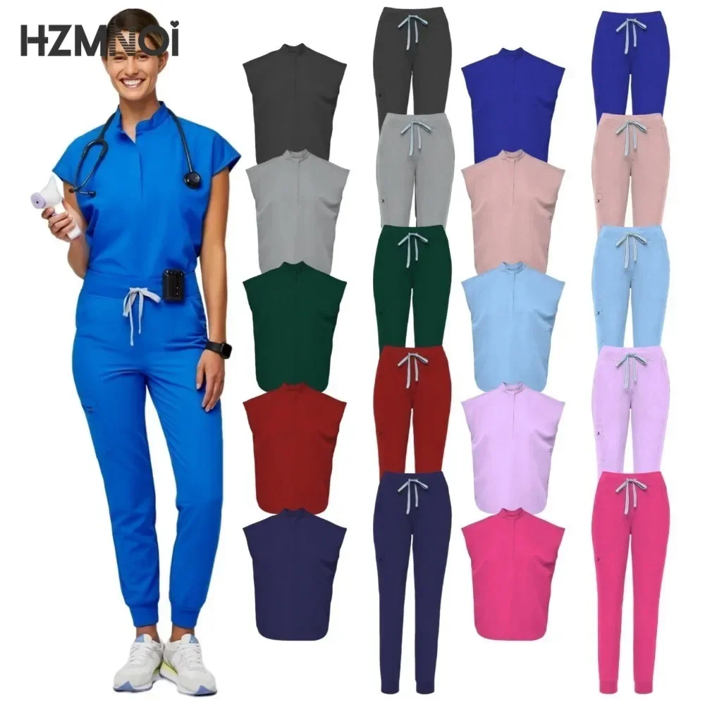 

Scrub Sets Nurse Surgical Uniform Women Summer Slim Comfortable Oral Doctor Work Wear Short Sleeve Sets Operating Room Clothes