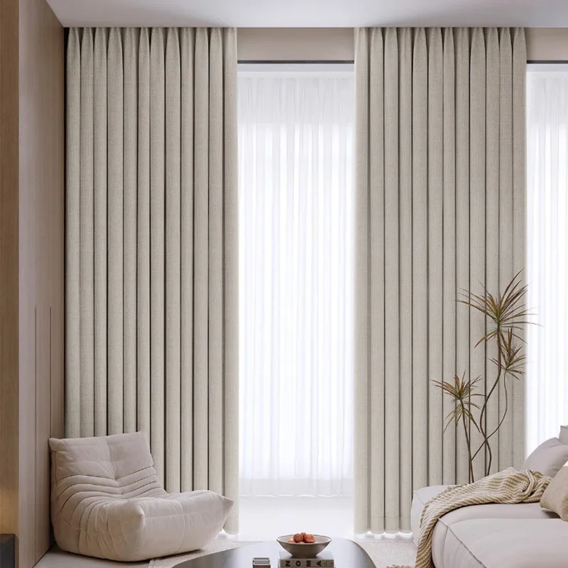 Japanese Style Thick Linen Cotton Blackout Curtains Heavy Fabric, UV & Sun Protection, Thermal Insulated Drapes for Living Room