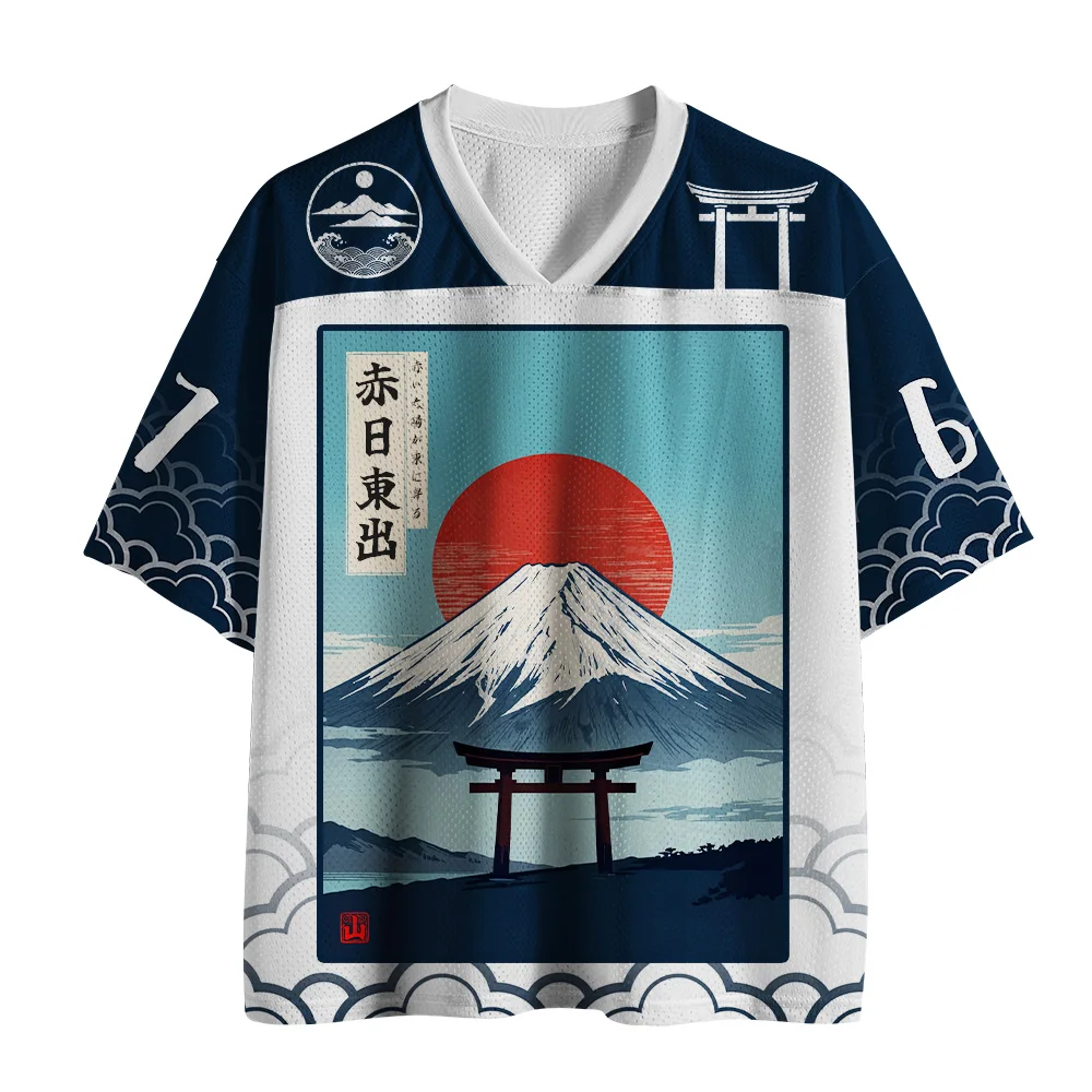 2026 Neues Erwachsenen- und Kinder-T-Shirt im Japanischen Fujiyama Torimon Mesh-Stil, Ukiyo-e Streetwear, Atmungsaktives Sommer-Sport-T-Shirt