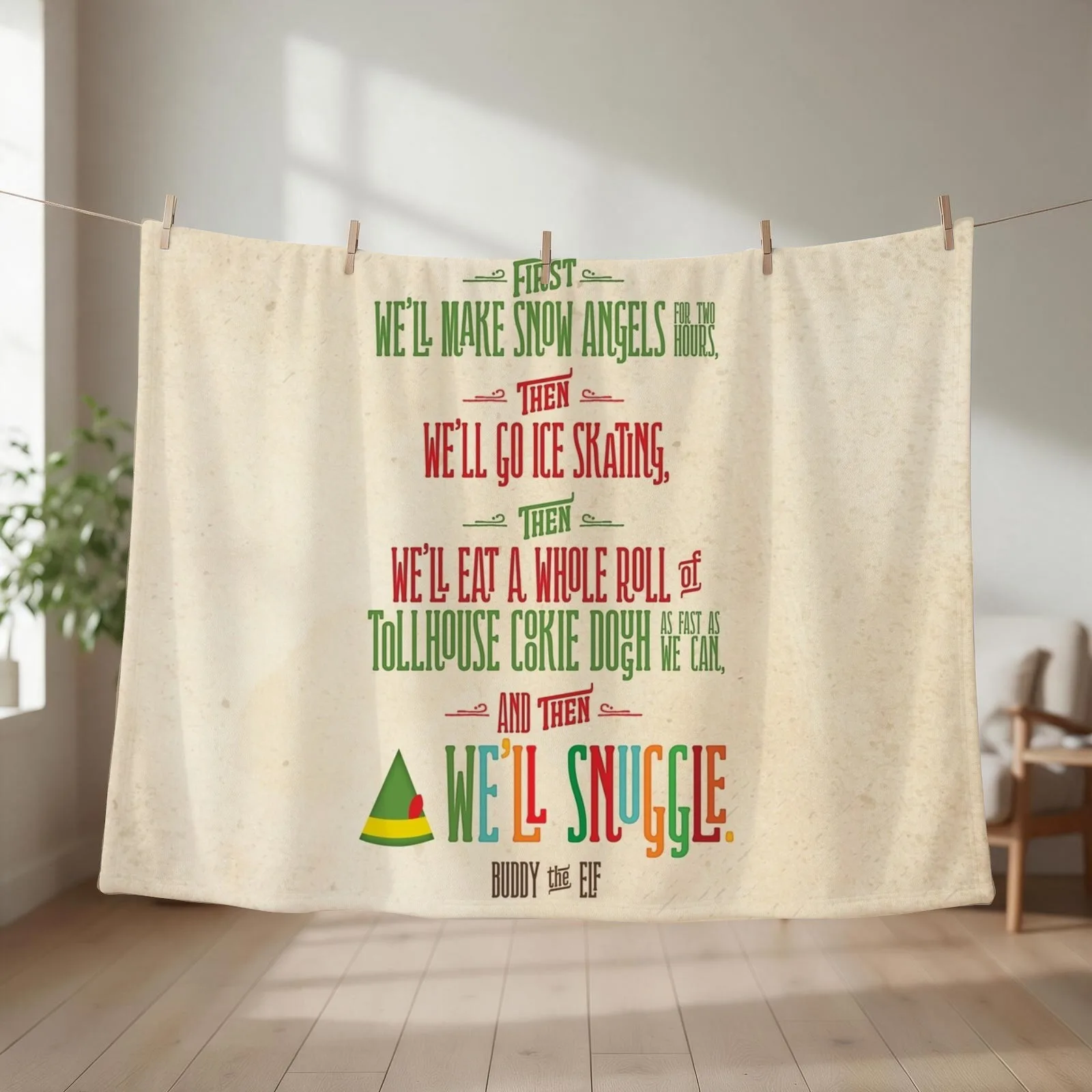 Buddy the Elf - And then...we'll snuggle Throw Blanket couch cozy soft plush fuzzy picnic outdoor blanket