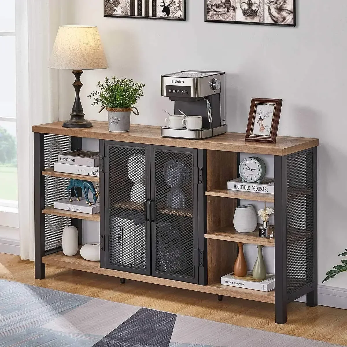 

XMSJ.Промышленный шкаф для винного бара для спиртных напитков и очков, деревянный шкаф для кафе-бара в фермерском доме со стойкой для вина, металлический сервант