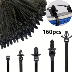 160Pcs Universal Nylon Push Mount Cable Zip Tie, Nylon Self Locking Cable Strap, 5 Most Popular Sizes
