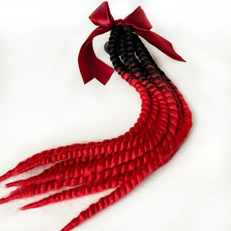 

Motorcycle Helmet Decorative Wig Braids, Multi - Colored Gradient Dreadlock Ponytail with Bowknot, Fashion Riding Accessory