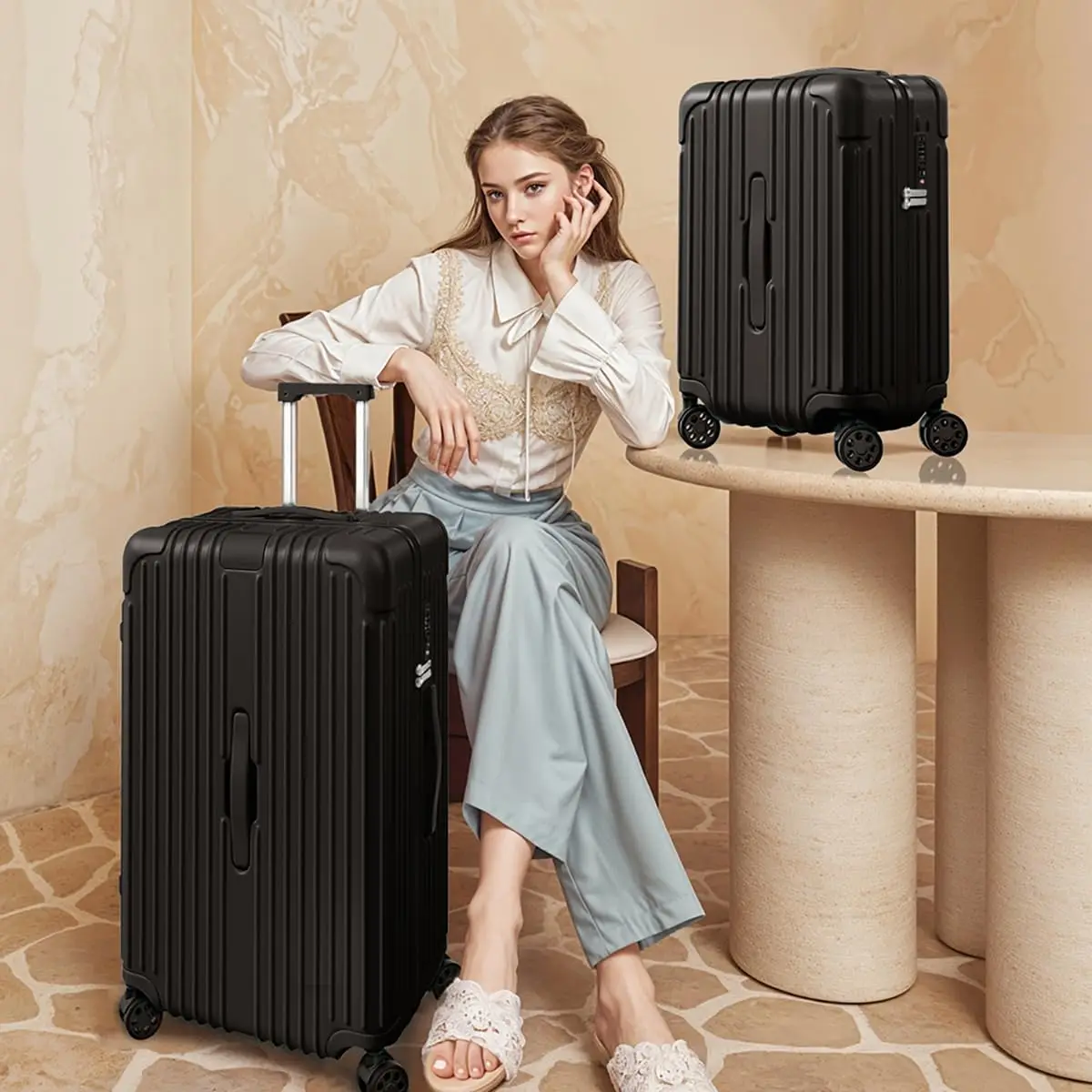 Malas PC e ABS com rodas duplas Spinner, bagagem Airline Aprovado com Tsa Lock, 2 "Black, 22x14x9