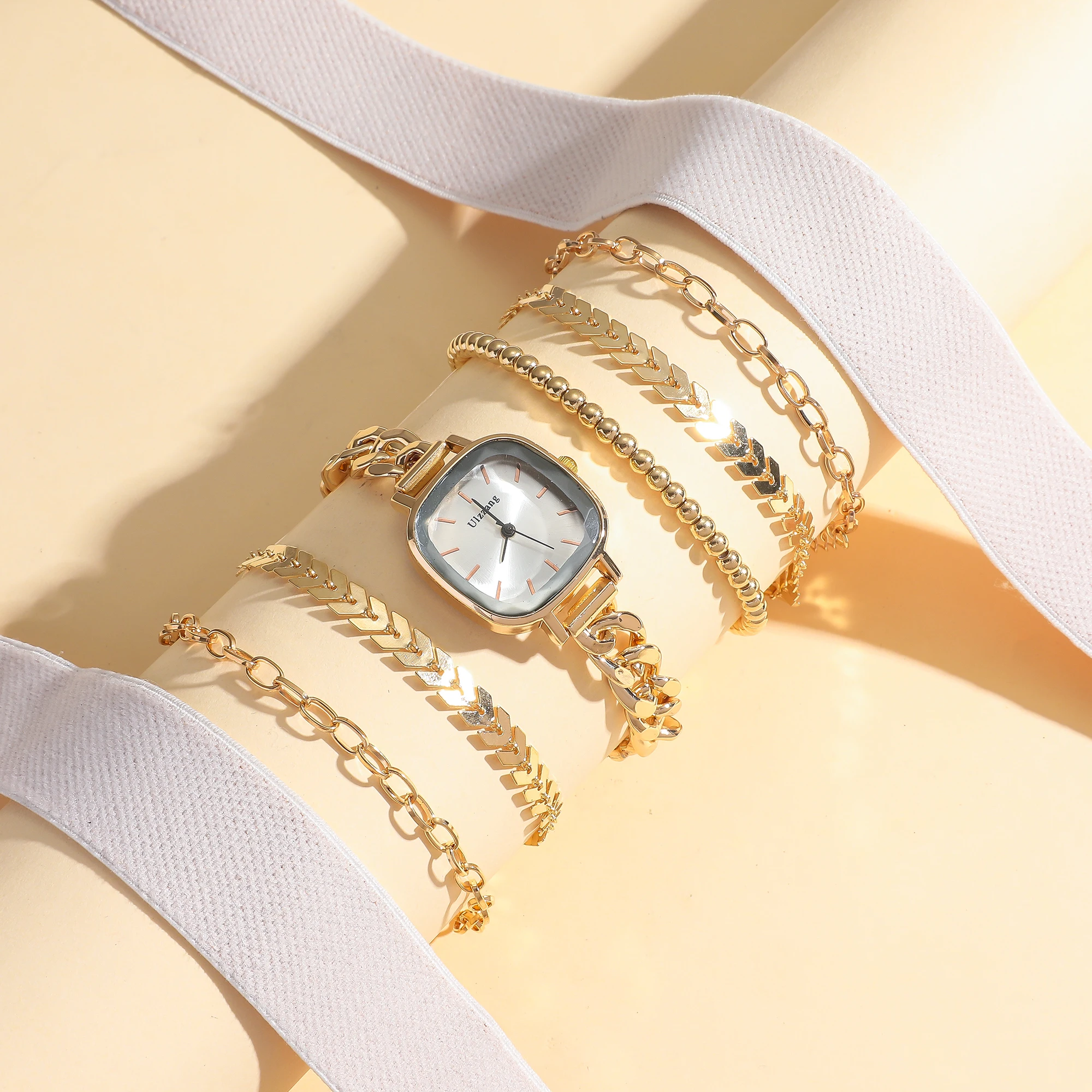 

6pcs/set square luxury simple ladies quartz watches luxury bracelets jewelry sets suitable for holiday gifts