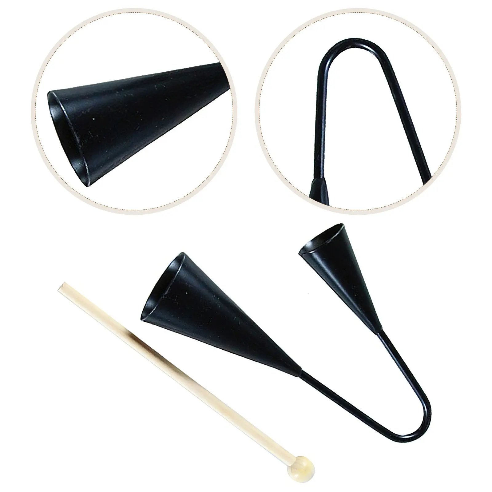 Instrumento Musical Infantil Agogo Bell Preto de Dois Tons, Pequeno, Portátil, para Educação Infantil, Percussão Samba